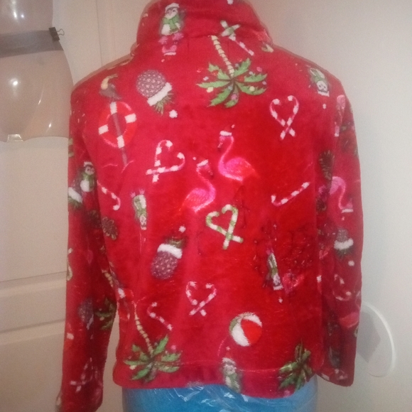 Red fleece Christmas sweater with a zipper use in good condition size 14 girls - Picture 2 of 12